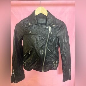 All Saints Black Leather Moto Jacket, 100% Genuine Sheep Leather, Size 0
